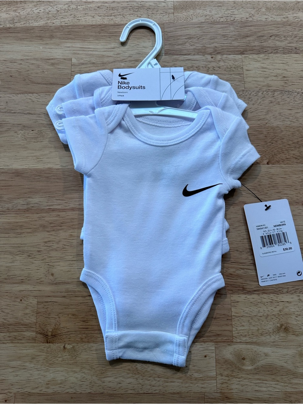 Nike White Baby Bodysuit 3-Pack with Black Swoosh Logo - Infant Onesies - Sz NB